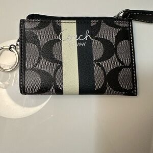 Coach Black and Cream Striped Card Holder